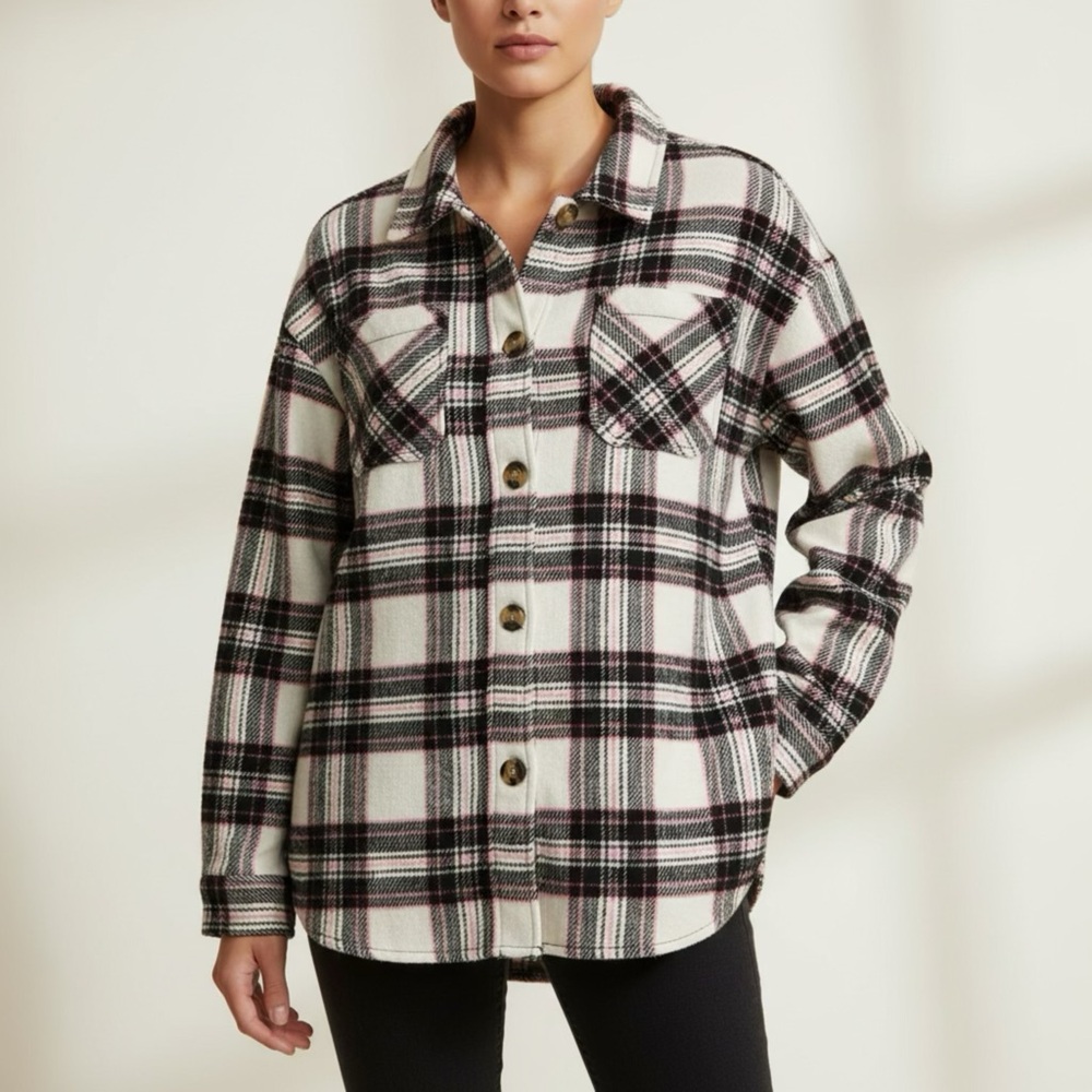 Western Plaid Button Up Long‎ Sleeves Flannel Shirt Jacket Cozy & Modern Styling